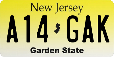 NJ license plate A14GAK