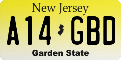 NJ license plate A14GBD