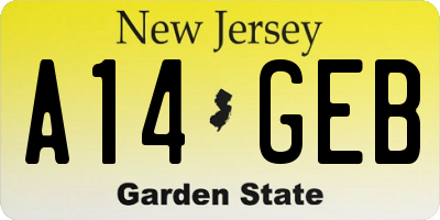 NJ license plate A14GEB