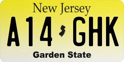 NJ license plate A14GHK