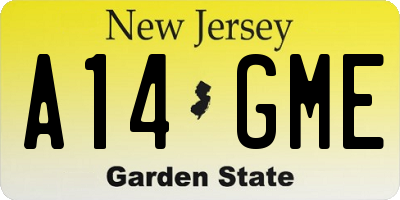 NJ license plate A14GME