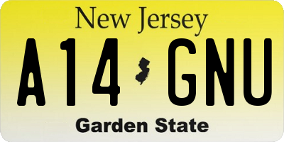 NJ license plate A14GNU