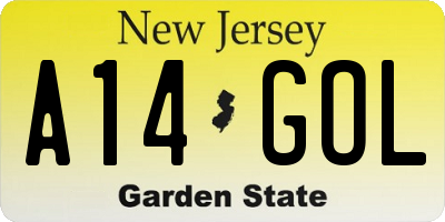 NJ license plate A14GOL