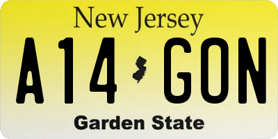 NJ license plate A14GON