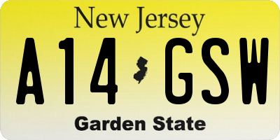 NJ license plate A14GSW