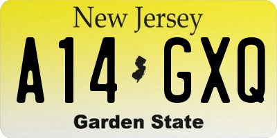 NJ license plate A14GXQ