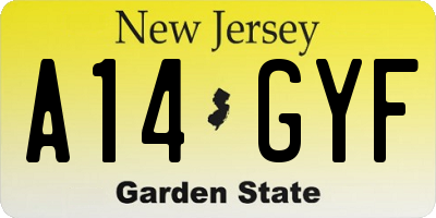 NJ license plate A14GYF