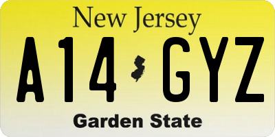 NJ license plate A14GYZ