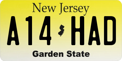 NJ license plate A14HAD