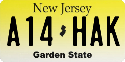 NJ license plate A14HAK