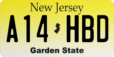 NJ license plate A14HBD