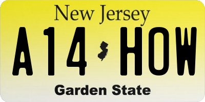 NJ license plate A14HOW