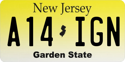 NJ license plate A14IGN