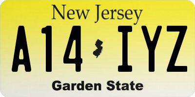 NJ license plate A14IYZ
