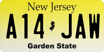 NJ license plate A14JAW