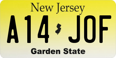 NJ license plate A14JOF