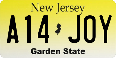 NJ license plate A14JOY