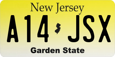 NJ license plate A14JSX