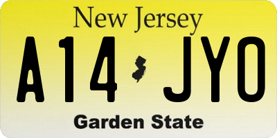 NJ license plate A14JYO