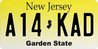 NJ license plate A14KAD
