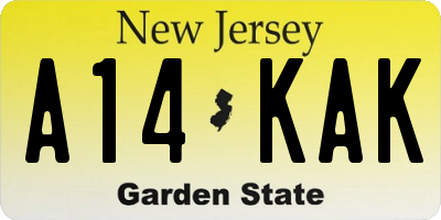 NJ license plate A14KAK