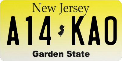 NJ license plate A14KAO