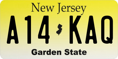 NJ license plate A14KAQ