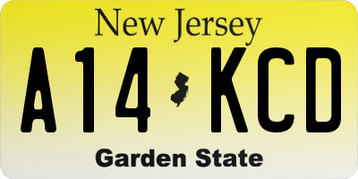 NJ license plate A14KCD