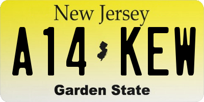 NJ license plate A14KEW