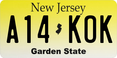 NJ license plate A14KOK