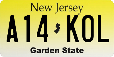 NJ license plate A14KOL