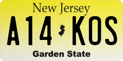 NJ license plate A14KOS