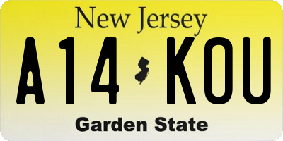 NJ license plate A14KOU