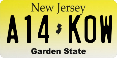 NJ license plate A14KOW