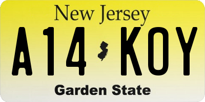 NJ license plate A14KOY