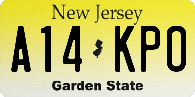 NJ license plate A14KPO