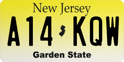 NJ license plate A14KQW