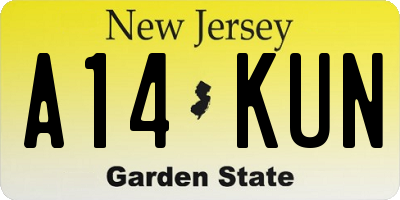 NJ license plate A14KUN