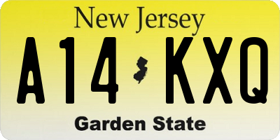 NJ license plate A14KXQ