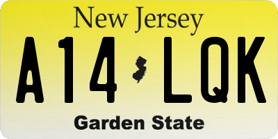 NJ license plate A14LQK