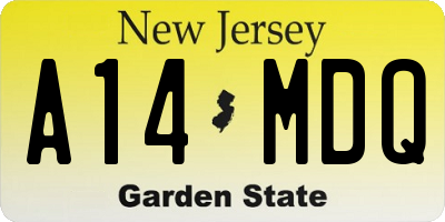 NJ license plate A14MDQ