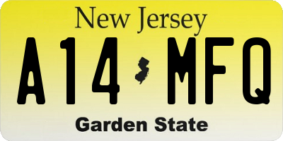 NJ license plate A14MFQ