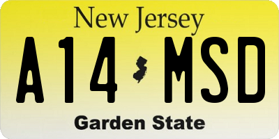 NJ license plate A14MSD