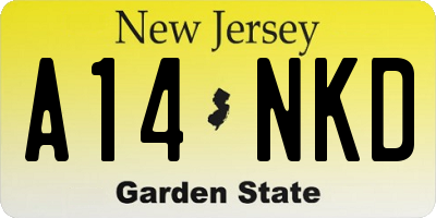 NJ license plate A14NKD