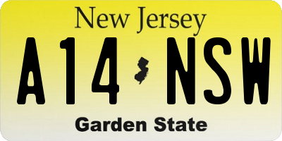 NJ license plate A14NSW