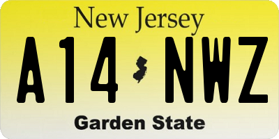 NJ license plate A14NWZ
