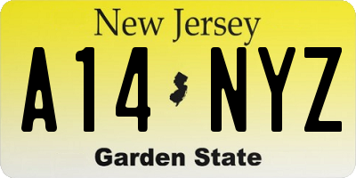 NJ license plate A14NYZ