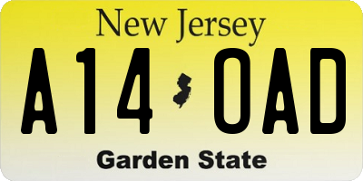 NJ license plate A14OAD