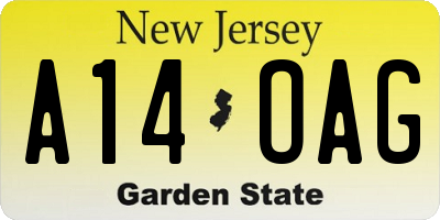 NJ license plate A14OAG