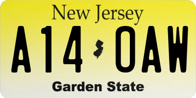 NJ license plate A14OAW